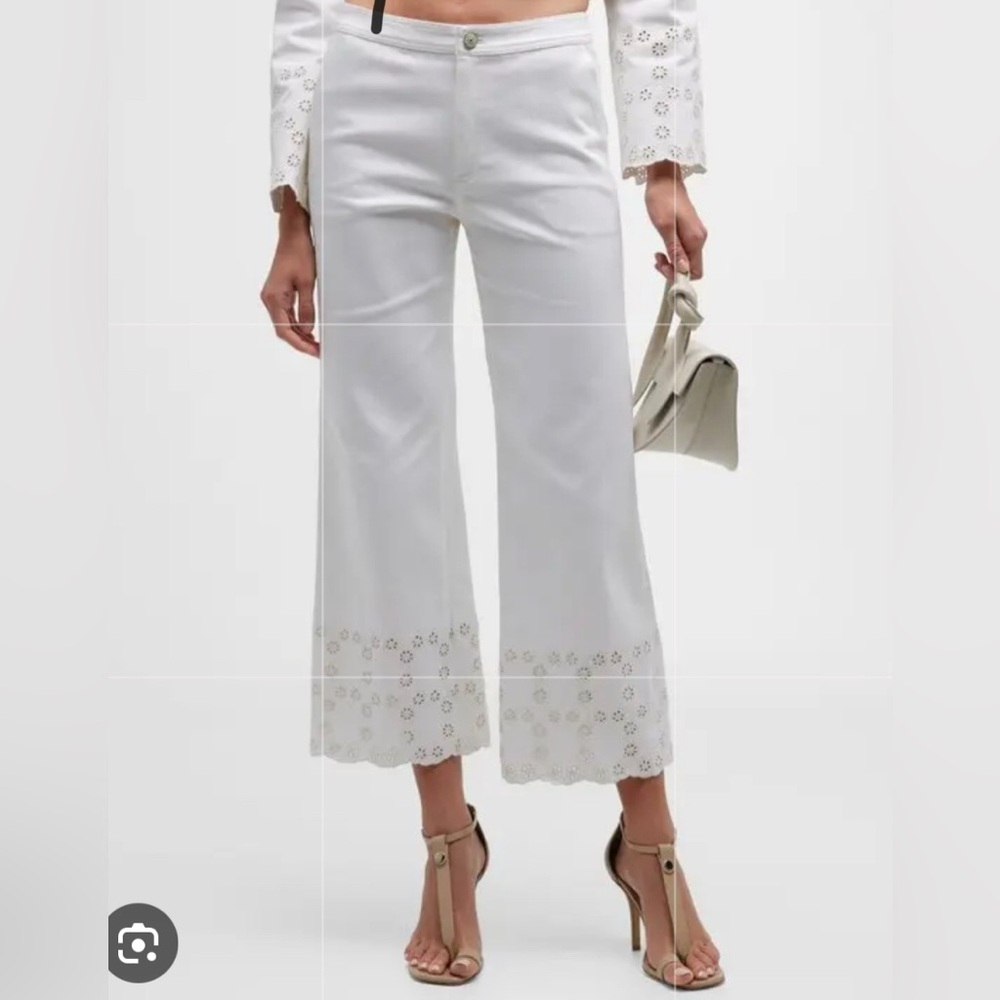 5 a 7 Cinq à Sept White Amelia Floral Eyelet Cropped Denim Pants NWT‎ Size 10